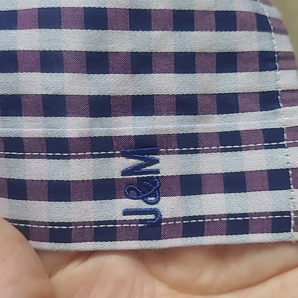 Johnston & Murphy Purple Gingham Men's Shirt Size XL - Picture 8 of 9